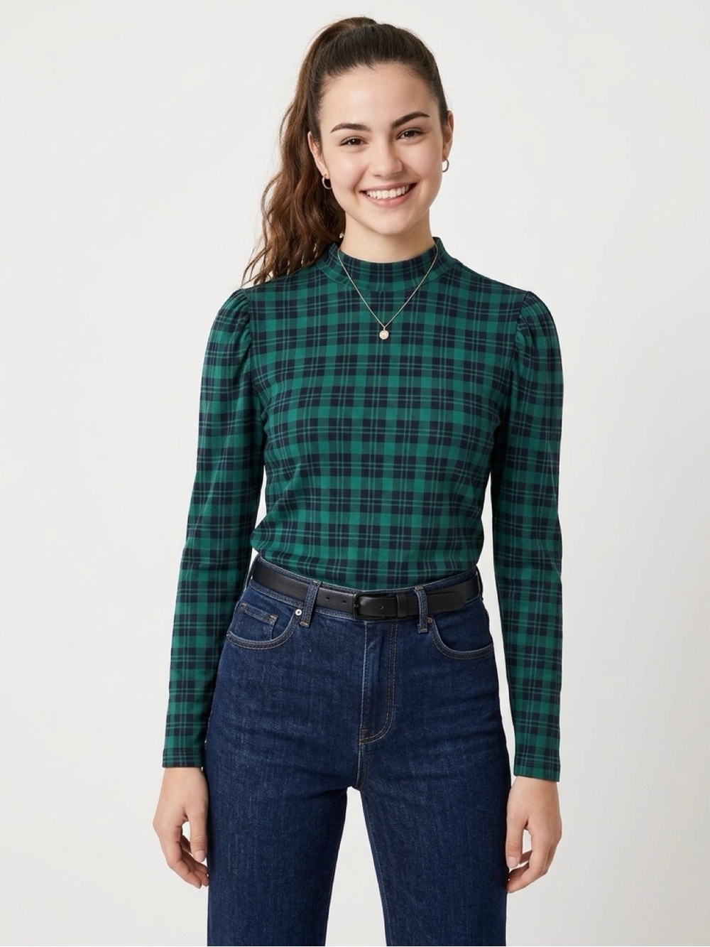 Ann Taylor Emerald Checkered Blouse